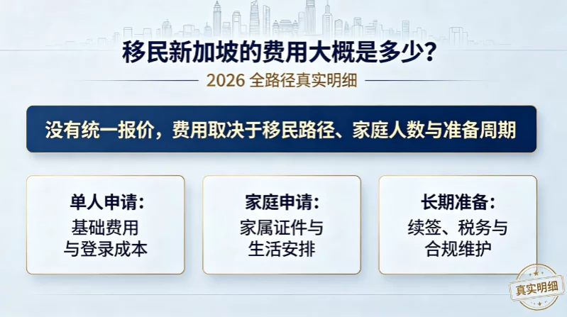 移民新加坡的费用大概是多少?(2026 全路径真实明细) 移民新加坡的费用大概是多少?(2026 全路径真实明细)