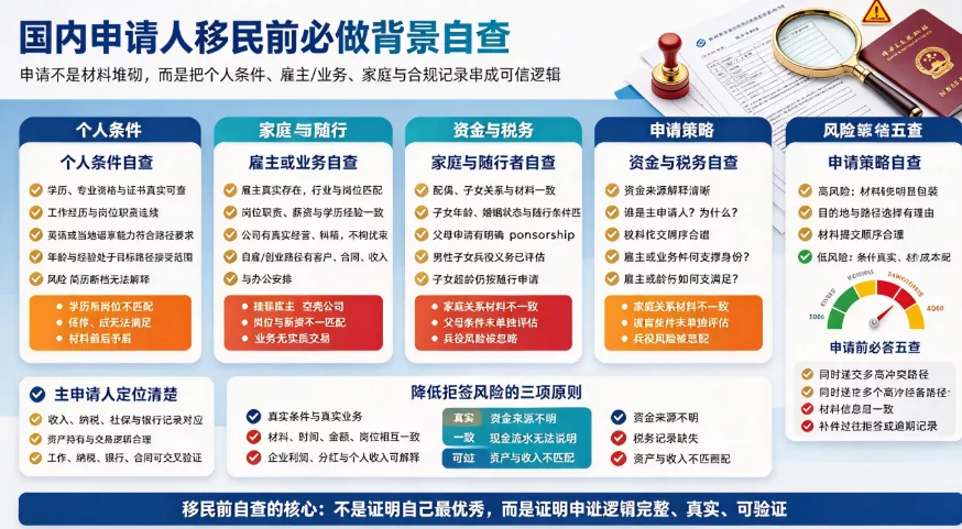 国内申请人移民前必做背景自查,降低申请被拒风险 国内申请人移民前必做背景自查,降低申请被拒风险