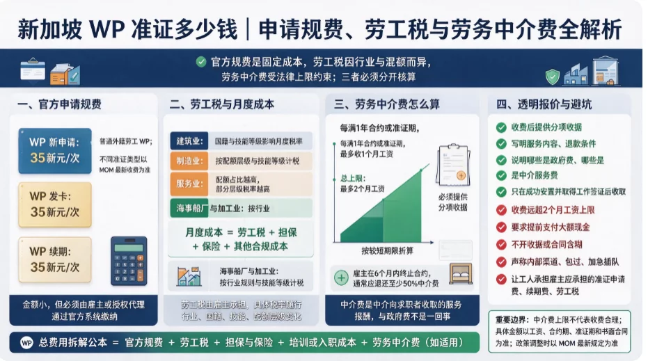 新加坡 WP 准证多少钱|申请规费、劳工税与劳务中介费全解析 新加坡 WP 准证多少钱|申请规费、劳工税与劳务中介费全解析