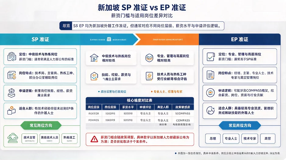 新加坡 SP 准证和 EP 准证对比,薪资门槛与适用岗位差异 新加坡 SP 准证和 EP 准证对比,薪资门槛与适用岗位差异